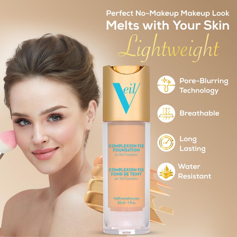 Veil Cosmetics Complexion Fix Liquid Foundation â€“ Buildable Coverage â€“ Water-Resistant, Hypoallergenic, Oil-Free, Cruelty-Free & Vegan â€“ Lightweight & Brightening â€“ Long Lasting (3N Medium Neutral) - Image 5
